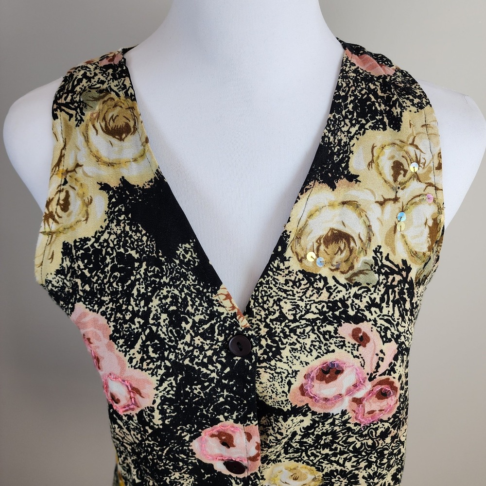 Vintage Floral Vest Womens Small Western Cottagecore Country Roses 90s Grannie - Picture 2 of 13